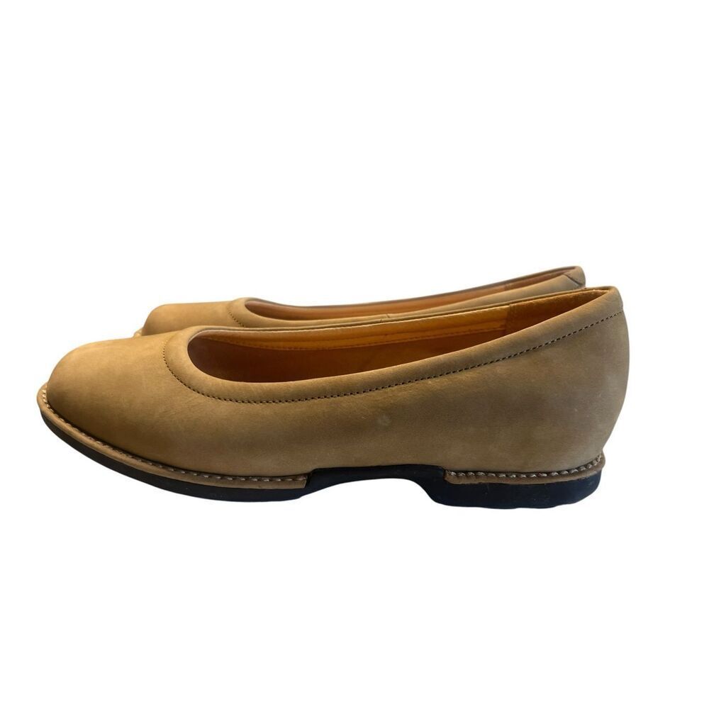 LANDS END Womens10D Nubuck Leather Shoes Loafer Beige Brown Slip On ballet flat